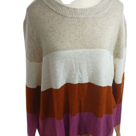 Ava & Viv Sweater Striped Multi Color Crew Neck Knit Womens Plus Size 2XL - Picture 3 of 7